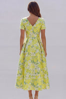 Load image into Gallery viewer, Floral Blue and White V Neck A Line Ankle Length Prom Dress with Sleeves