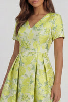 Load image into Gallery viewer, Floral Blue and White V Neck A Line Ankle Length Prom Dress with Sleeves