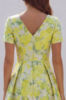 Load image into Gallery viewer, Floral Blue and White V Neck A Line Ankle Length Prom Dress with Sleeves