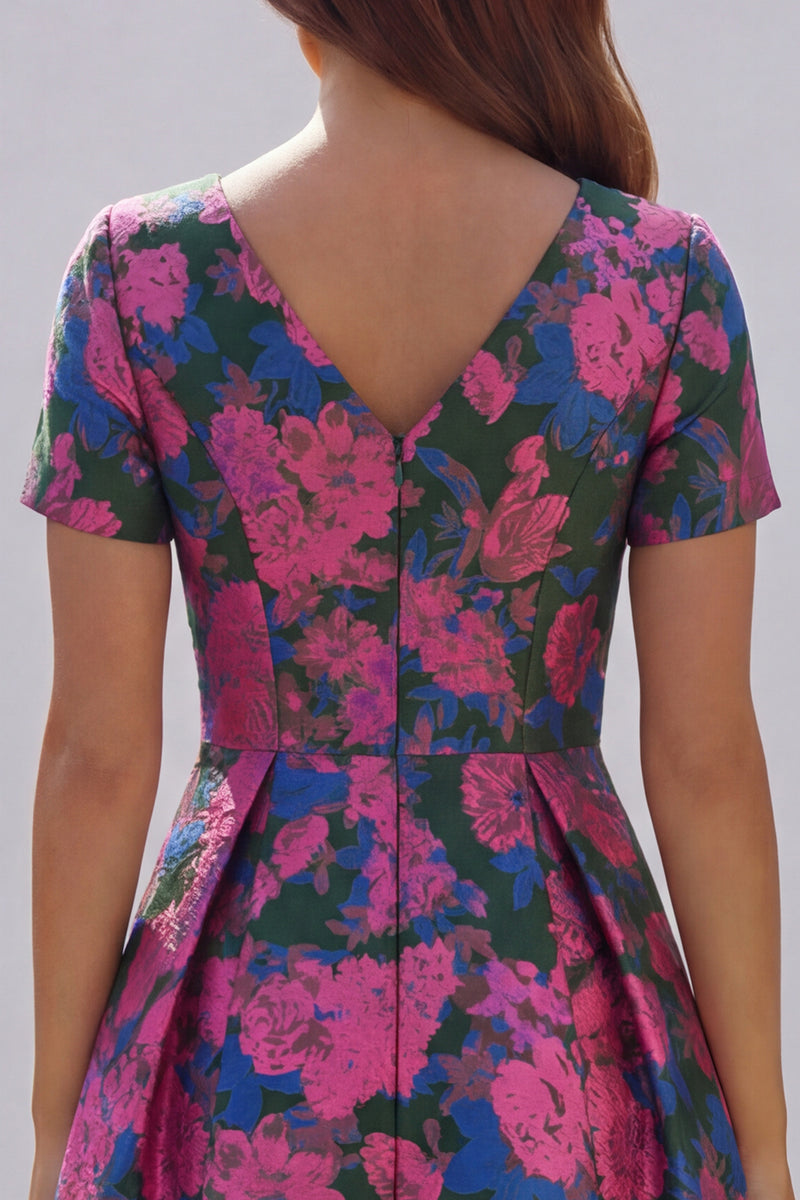 Load image into Gallery viewer, Floral Blue and White V Neck A Line Ankle Length Prom Dress with Sleeves