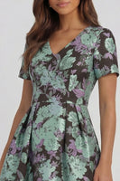 Load image into Gallery viewer, Floral Blue and White V Neck A Line Ankle Length Prom Dress with Sleeves