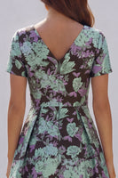 Load image into Gallery viewer, Floral Blue and White V Neck A Line Ankle Length Prom Dress with Sleeves