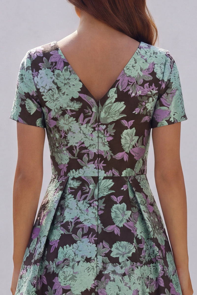 Load image into Gallery viewer, Floral Blue and White V Neck A Line Ankle Length Prom Dress with Sleeves