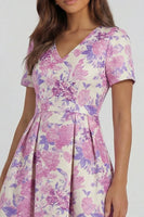 Load image into Gallery viewer, Floral Blue and White V Neck A Line Ankle Length Prom Dress with Sleeves