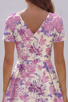 Load image into Gallery viewer, Floral Blue and White V Neck A Line Ankle Length Prom Dress with Sleeves