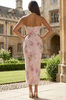 Load image into Gallery viewer, Sparkly Floral Pink Mermaid Strapless Ankle Length Prom Dress