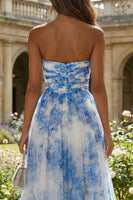 Load image into Gallery viewer, Floral White and Blue Sweetheart A Line Long Prom Dress