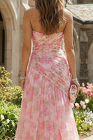 Load image into Gallery viewer, Floral Pink Sheath Sweetheart Long Prom Dress with Slit