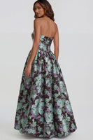 Load image into Gallery viewer, Floral Blue and White Strapless A Line Long Prom Dress with Slit
