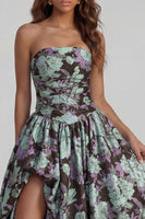 Load image into Gallery viewer, Floral Blue and White Strapless A Line Long Prom Dress with Slit