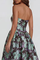 Load image into Gallery viewer, Floral Blue and White Strapless A Line Long Prom Dress with Slit