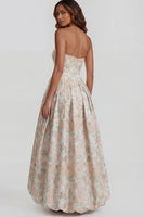 Load image into Gallery viewer, Floral Blue and White Strapless A Line Long Prom Dress with Slit