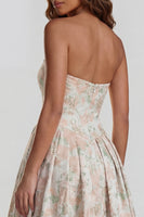 Load image into Gallery viewer, Floral Blue and White Strapless A Line Long Prom Dress with Slit