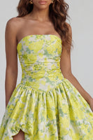 Load image into Gallery viewer, Floral Blue and White Strapless A Line Long Prom Dress with Slit