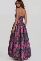 Load image into Gallery viewer, Floral Blue and White Strapless A Line Long Prom Dress with Slit