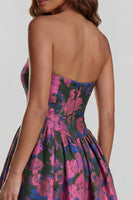 Load image into Gallery viewer, Floral Blue and White Strapless A Line Long Prom Dress with Slit