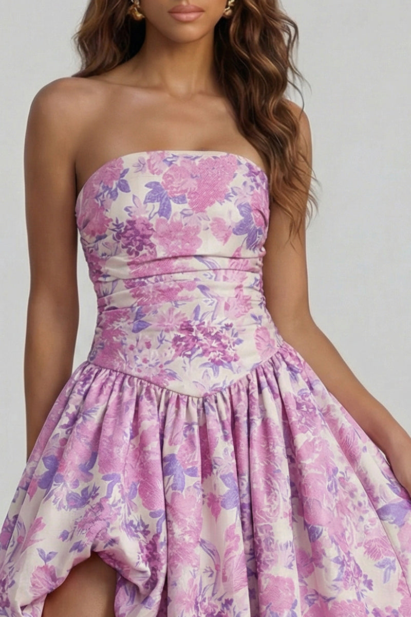 Load image into Gallery viewer, Floral Blue and White Strapless A Line Long Prom Dress with Slit