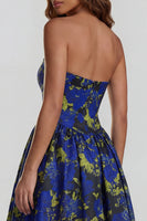 Load image into Gallery viewer, Floral Blue and White Strapless A Line Long Prom Dress with Slit