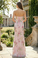 Load image into Gallery viewer, Sparkly Floral Pink Mermaid Sweetheart Long Prom Dress with Slit