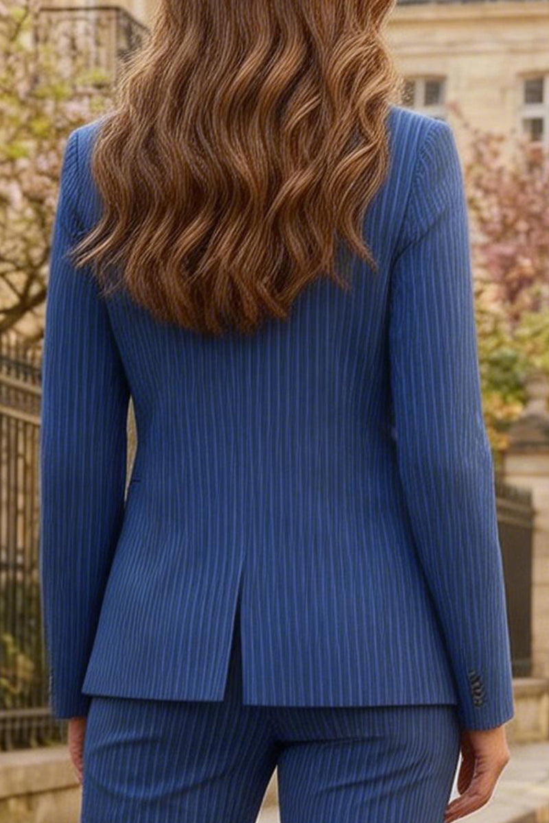 Load image into Gallery viewer, Royal Blue Striped 2 Piece Single Breasted Peak Lapel Business Suits