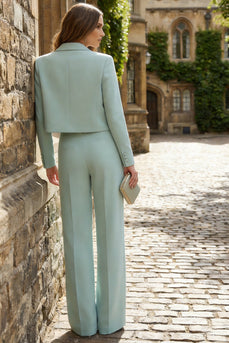 2 Piece Mint Green Single Breasted Wide Leg Business Suits