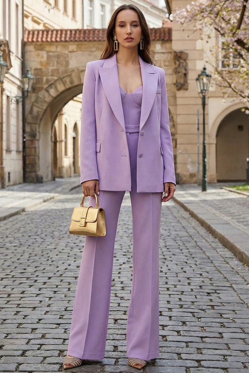 Load image into Gallery viewer, 2 Piece Lilac Single Breasted Wide Leg Business Suits