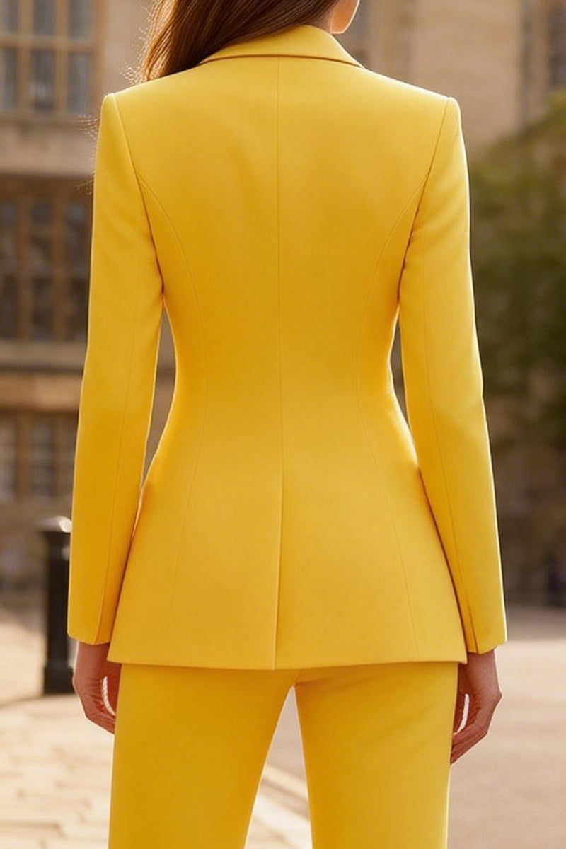 Load image into Gallery viewer, Yellow 2 Piece Single Breasted Peak Lapel Wide Leg Business Suits