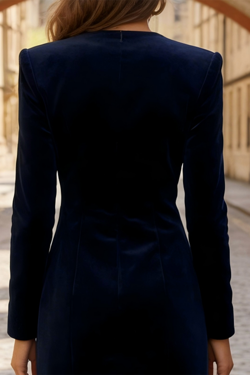 Load image into Gallery viewer, Navy Round Neck Bodycon Short Work Dress with Buttons