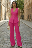 Load image into Gallery viewer, 2 Piece Fuchsia V Neck Single Breasted Business Suits