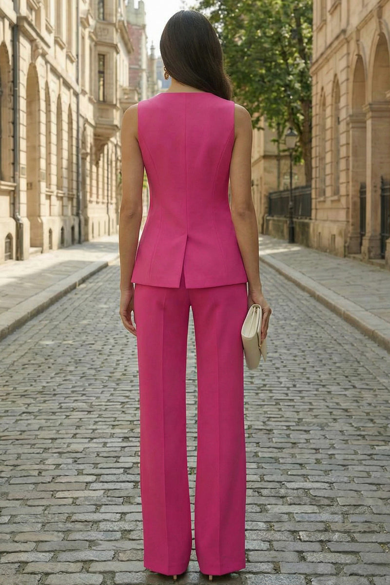 Load image into Gallery viewer, 2 Piece Fuchsia V Neck Single Breasted Business Suits