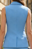 Load image into Gallery viewer, 2 Piece Blue Single Breasted Sleeveless Business Suits