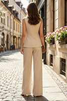 Load image into Gallery viewer, 2 Piece Light Khaki Crew Neck Single Breasted Business Suits