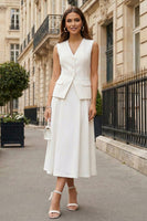 Load image into Gallery viewer, Ivory 2 Piece V Neck A Line Single Breasted Midi Business Suits