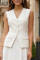 Load image into Gallery viewer, Ivory 2 Piece V Neck A Line Single Breasted Midi Business Suits
