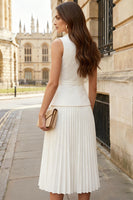 Load image into Gallery viewer, 2 Piece Ivory Double Breasted Pleated Midi Business Suits