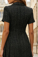 Load image into Gallery viewer, Black Double Breasted Tweed Short Work Dress with Sleeves