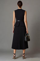 Load image into Gallery viewer, Black 2 Piece Round Neck A Line Single Breasted Midi Business Suits with Belt