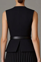 Load image into Gallery viewer, Black 2 Piece Round Neck A Line Single Breasted Midi Business Suits with Belt