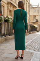 Load image into Gallery viewer, Dark Green Bodycon Ruched Round Neck Midi Work Dress