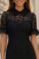 Load image into Gallery viewer, Black Lace A Line Short Work Dress with Sleeves
