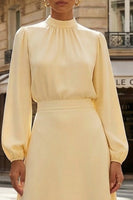 Load image into Gallery viewer, Modest Daffodil A Line High Neck Midi Work Dress with Sleeves