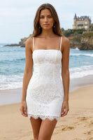 Load image into Gallery viewer, Simple Ivory Lace Spaghetti Straps Bodycon Short Graduation Dress