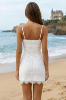 Load image into Gallery viewer, Simple Ivory Lace Spaghetti Straps Bodycon Short Graduation Dress