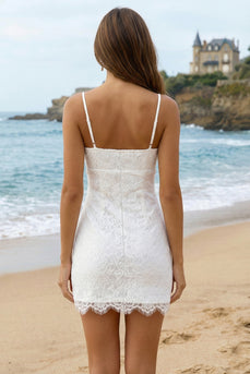 Simple Ivory Lace Spaghetti Straps Bodycon Short Graduation Dress