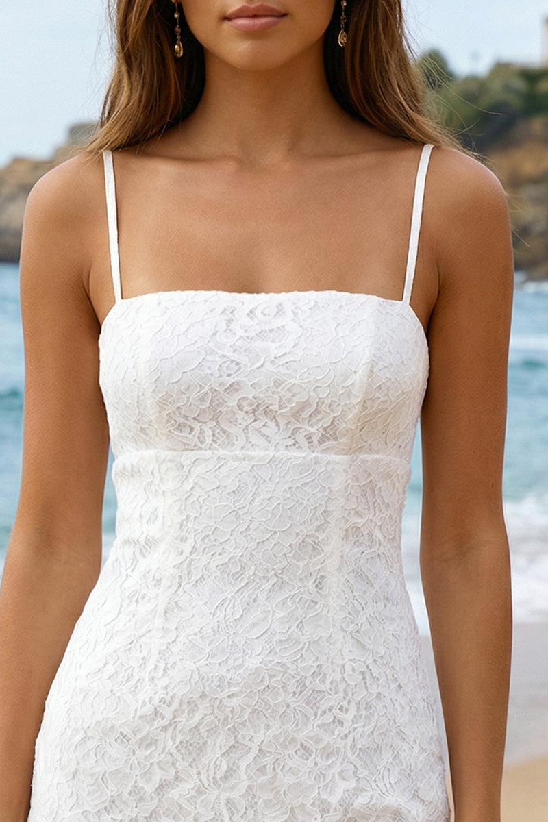 Load image into Gallery viewer, Simple Ivory Lace Spaghetti Straps Bodycon Short Graduation Dress