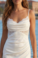 Load image into Gallery viewer, Ivory Cowl Neck Mermaid Ruffled Long Wedding Reception Dress with Lace