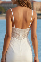 Load image into Gallery viewer, Ivory Cowl Neck Mermaid Ruffled Long Wedding Reception Dress with Lace