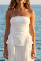 Load image into Gallery viewer, Ivory Strapless Pleated A Line Long Rehearsal Dinner Dress with Ruffles