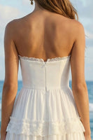 Load image into Gallery viewer, Ivory Strapless Ruffled A Line Long Rehearsal Dinner Dress with Lace