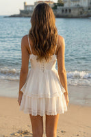 Load image into Gallery viewer, Ivory A Line Spaghetti Straps Tiered Short Graduation Dress with Ruffles
